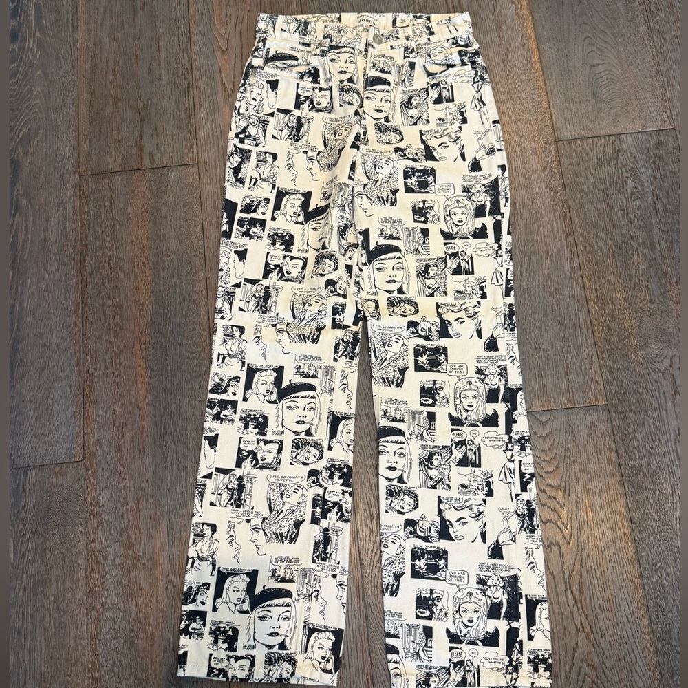 Reformation Graphic Print Wide-Leg Pants in Black & White